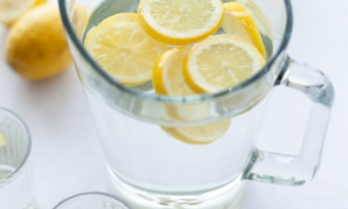 glass, water, lemons