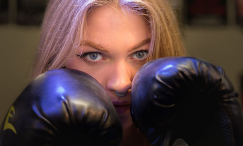 woman in boxing gloves